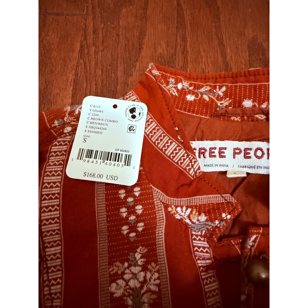 Free People Cottage Red Combo Floral Stripe  Button Jacket New Small - Picture 3 of 7